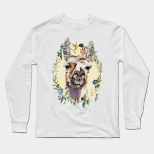 Llama -  Floral Long Sleeve T-Shirt